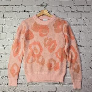 Bianco Blu Italy Mohair Blend Pink Coral Crew Neck Fuzzy Sweater Size Small